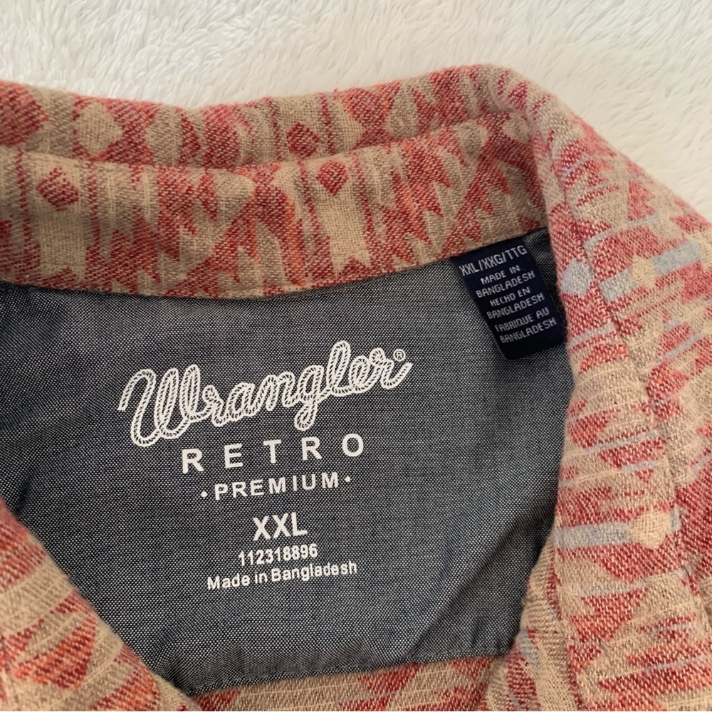 Men’s XXL WRANGLER RETRO Premium Aztec Tan Red Western Pearl Snap Button Up Top - Picture 3 of 7
